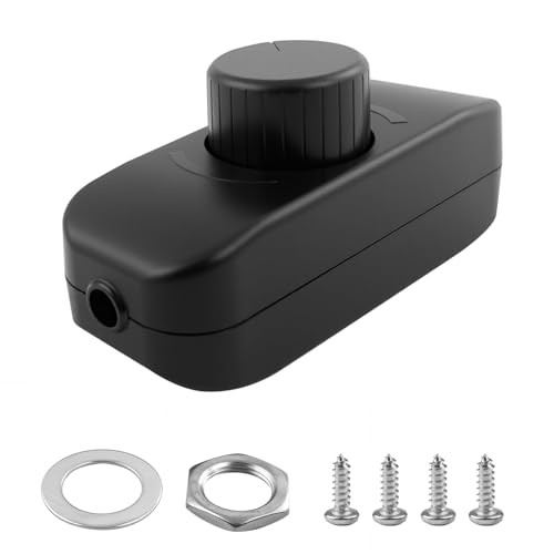 Inline LED Dimmer Switch 1 Gang, 220V-240V Trailing Edge Dimmer, Rotary Control ON/OFF Dimmer Switch Rated 3-100W for Dimmable Light Table Lamp Incandescent Halogen Bulbs Pendant (Black)
