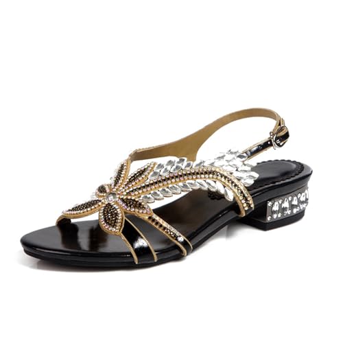 Sandales talons bas et épais FGRID escarpins romains d'été aux finitions strass haut de gamme