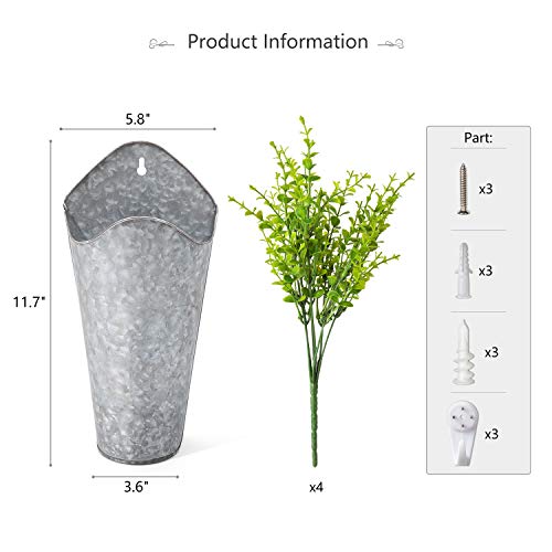 Dahey 2 Pack Galvanized Metal Wall Planter With Artificial Eucalyptus Farmhouse Decor Hanging Wall Vase Planters Flowers Holder For Country Rustic Home Wall Decor,Silver #TOP3
