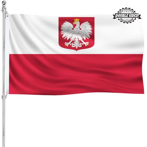 Polish Flag 3x5 Poland Ensign Flag Double Sided Outdoor Heavy Duty 3 Ply Polyester Material with 2 Metal Grommets 4 Rows of Stitching