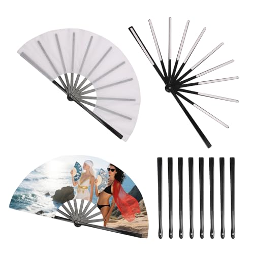 Image of MajumDar 8 Pcs Sublimation Fans Blanks with 8 Tassel, Clack Fan Foldable for Dancing Cosplay Wedding Party Props Decoration
