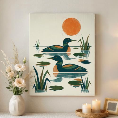 Cuadro de estanque de patos abstracto, decoración moderna en lienzo para dormitorio
