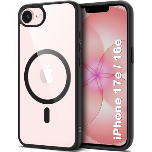 Image of TheGiftKart for iPhone 16e / iPhone 17e Case, Hard Clear Back Cover Compatible with MagSafe, Non-Yellowing Back, Hybrid Protective Transparent Back Cover Case (PC & TPU, Black Sides)