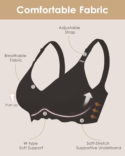 Image of HORISUN Wireless T Shirt Bra Seamless Push Up Bralette Full Coverage V Neck Comfortable Bras for Women