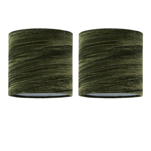 Set of 2 Green Crushed Velvet Table Lamp Shades, Lampshades for Table Lamp or Bedside Light, Diameter 15cm