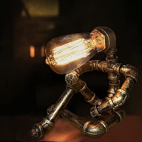 Steampunk Table Lamp, Creative Robot Style Desk Lamp Vintage Industrial Water Pipe Light Cover