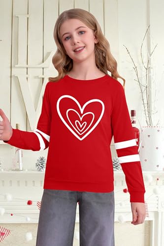 Image of LAZYCHILD Kids Valentine Shirt Girls Valentines Day Shirts Heart Graphic Long Sleeve Striped Tee Tops 5-14 Years
