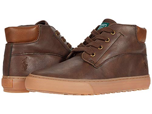 POLO RALPH LAUREN Boy's Wyse (Big Kid) Sneaker, Chocolate Burnished/Gum, 4 Big Kid