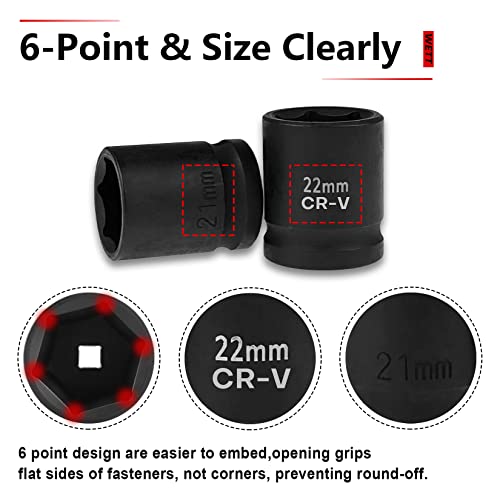 Wett 1/2-Inch Drive Socket Wrench Set, 23 Piece Sae & Metric Impact Socket Sets, 6 Point, Cr-V Steel, 13Mm-24Mm, 7/16"-1", 72 Teeth Quick Release Ratchet, Adapter And Extension Bar #TOP3