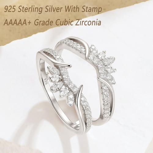 Wuziwen Vintage Crown Ring Enhancer for Engagement Rings Guard Wedding Bands for Women 925 Sterling Silver Cubic Zirconia3