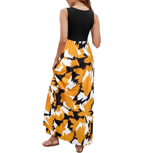 Image of Sherosa Women Boho Chevron Striped Floral Printed Summer Sleeveless Tank Long Maxi Party Dress