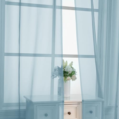 Image of OVZME Sky Blue Sheer Curtains 84 Inches Long 2 Panels - Soft Light Filtering Window Sheer Panels for Living Room /Bedroom, Top Dual Rod Pocket, 1 Pair, Each 42Wx84L Inches