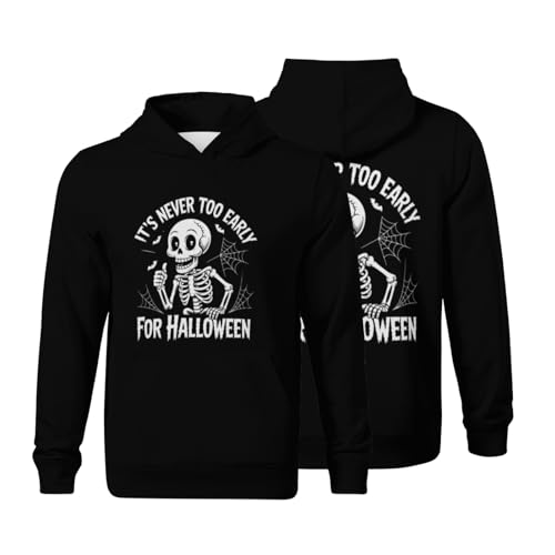 Kids Vintage It's Never Too Early For Halloween Funny Skeleton Boys Girls Lightweight Kangaroo Pocket Fleece Hoodies