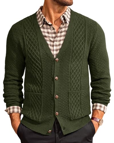 Runcati Mens Cardigan Sweater Casual V Neck Cable Knitted Cardigans Button Down Winter Chunky...