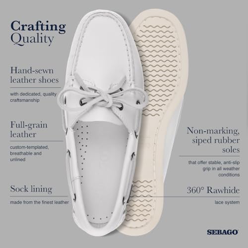 Image of Sebago Docksides Portland Women's Boat Shoes - Full Grain Leather with Leather Sock Lining, 360 Rawhide Laces, Non-Marking Slip Soles