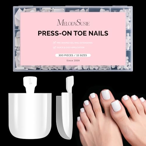 Image of MelodySusie Pure White Press On Toenails, Sharp Square 300Pcs 15 Sizes X Pre-Designed High Gloss Soft Gel Full Cover Acrylic Fake Nails Extension,Long-lasting&Reusable,Women DIY&Salon Summer Use