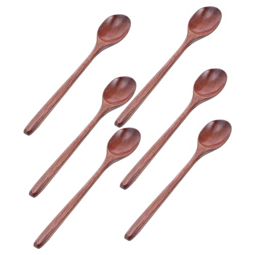Frcolor 6個長柄木製スプーン ヴィンテージデザインで調味料や小果実に 軽量で丈夫な和風ティースプーン 調理用攪拌スプーン
