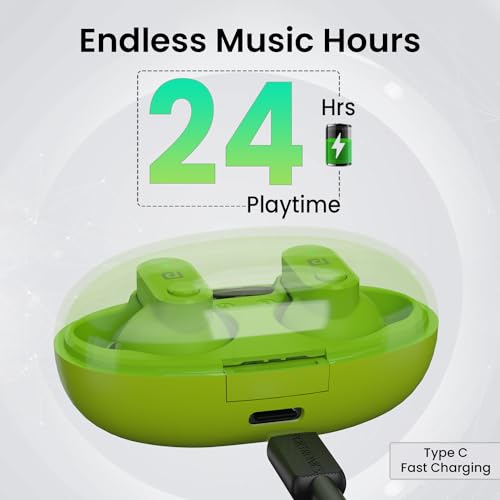 Portronics Harmonics Twins S16 in Ear Wireless TWS Earbuds with 24 Hrs Playtime, Clear Calls, Game & Music Mode, Low Latency, Bluetooth 5.3v, LED Display, Type C Fast Charging(Green)