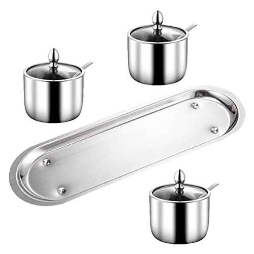 TOPBATHY 1 Set Stainless Steel Seasoning Jars Kitchen Condiment Boxes Set Condiment Jar Spice Container Spice Jar Spice Rack Condiment Container Organizer with Tray