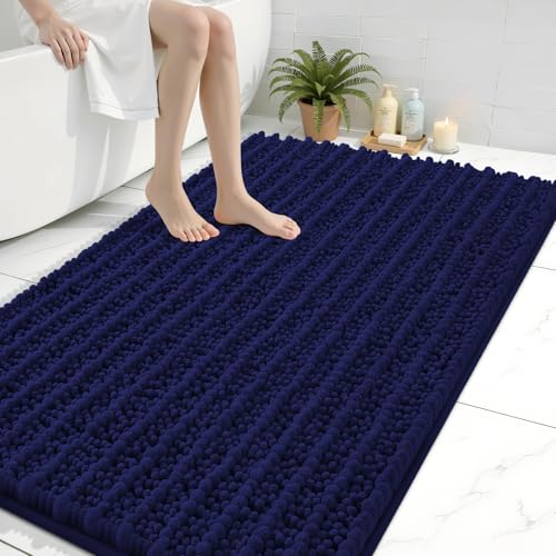 Image of Arotive Luxury Large Bathroom Rugs 47x32, Extra Soft Thick Absorbent Shaggy Chenille Bath Rugs, Machine Wash Dry, Bath Mats for Bathroom Floor, Tub and Shower, Home Decor Accessories, Navy