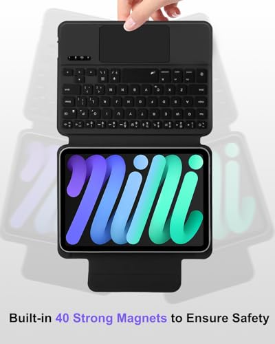 undefined MePadKey US英語配列キーボードケース iPad Mini 7 A17 Pro 第7世代(2024)/Mini 6 第6世代(2021) 8.3インチに対応。軽量、超薄型、全面保護、多角度調整、傷がつきにくい,磁気吸着ケース,Type-C充電機能、7色バックライト付きBluetoothタッチパッドキーボード付き多機能キー (US英語黒) の商品画像 2