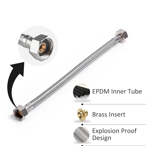 Image of SS 304 Stainless Steel Geyser Connection Pipe 2 Feet, 24 Inchs | Flexible Hot & Cold Water Geyser Pipes | Heavy Duty Tap & Washbasin Connection Pipe | Leak Proof Bathroom Water Hose (Pack of 1)