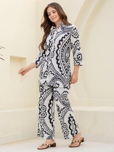 Image of rytras Women Printed Straight Kurta Set with Palazzo Pants