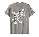 Cute Chickadee Design Blossoms Black-Capped Chickadees T-Shirt