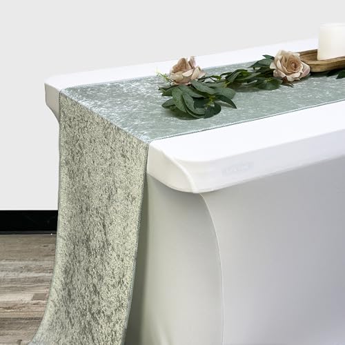 Your Chair Covers - 14 x 108 inch Velvet Table Runner - Sage, Velvet Table Runners for Weddings, Events, Hotels and Catering Services