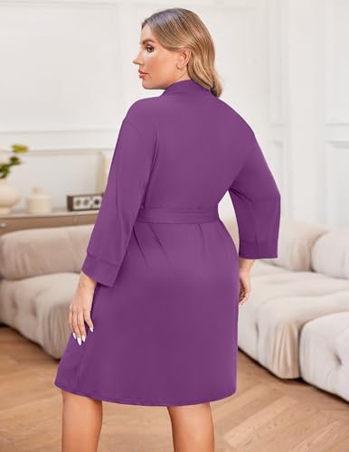 Image of Ekouaer Women Plus Size Robe Knee Length Lightweight Bathrobe Short Kimono Robes with Pockets Maternity Robe