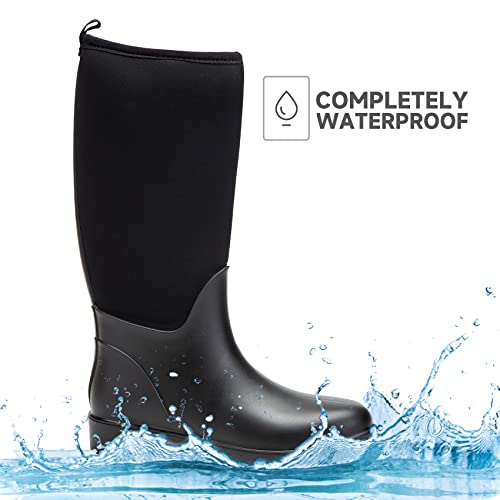 DKSUKO Women Rain Boots Waterproof,Rubber Tall Pull on Insulated Snow Mud Shoes(8.5,Black) by DKSUKO - Used condition - Image 4