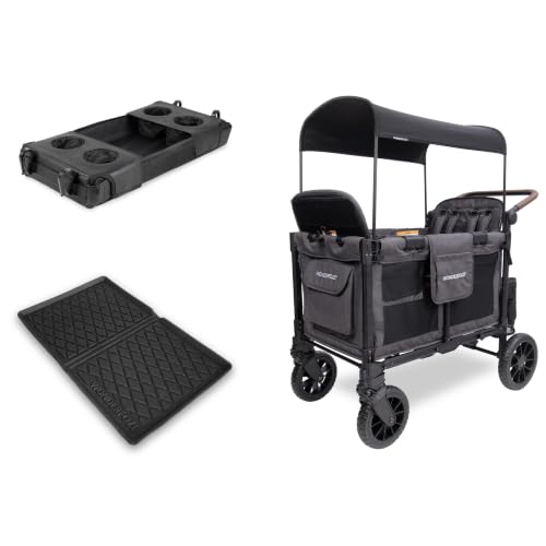 Image of Wonderfold W4 Luxe Pro Bundle - 4-Seater Stroller Wagon with All-Weather Mat and Flex Snack Tray, Safety-Certified with 5-Point Harnesses - Gray