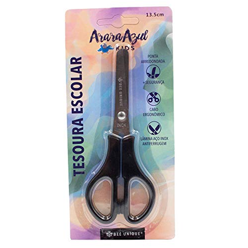 Tesoura Escolar Lâmina Inox Cores Sortidas 13.5 cm C/4 Cores, Bee Unique, DS-SO0003