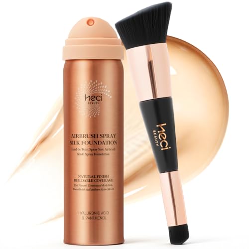 Magic Minerals AirBrush Foundation with ​Nanoscale Powder​ - HECI BEAUTY Flawless Finish Makeup,Silk Airbrush Spray & Kabuki Brush - Anti-Aging Ingredients for Smooth Radiant Skin,Light Meuium Sand