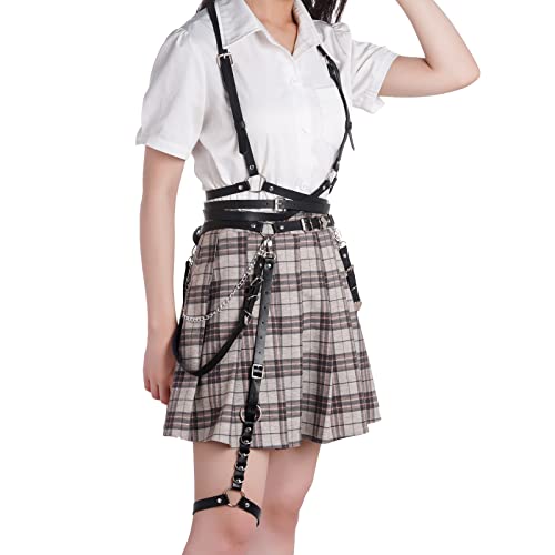 Sucrain Punk Waist Belt Women Pu Leather Body Adjustable Belts With Gothic Circle Leg Strap(1 Waist Belt, 1 Vest Belt, 1 Leg Belt) #TOP6