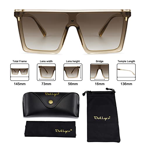 Dollger Square Oversized Sunglasses for Women Men Trendy Flat Top Big Black Shades UV400 Sunnies Brown
