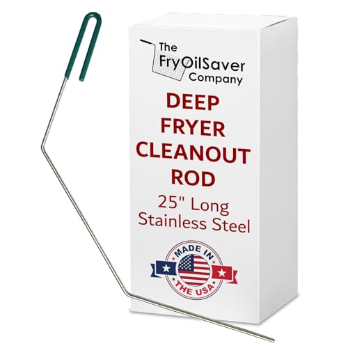 FryOilSaver Co. 25“ Deep Fryer Cleanout Rod, Rust Resistant Deep Fryer Drain Unclogger & Cleaner, Cleaning Tools for Restaurants Fryers, Hotel Kitchen Fryers Drain, Angled Shape & Declogger Goofer Rod