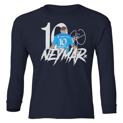 Neymar Jr. 10 Soccer Star - Saudi Arabia Tribute Youth Long Sleeve T-Shirt (Black, Youth X-Large)