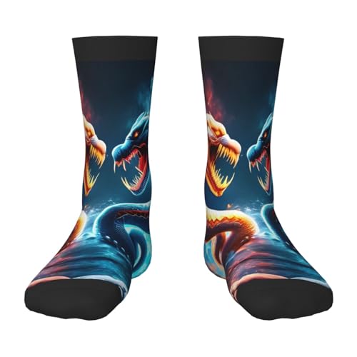 Oudrspo Calcetines divertidos de serpiente de fuego y hielo para hombre, divertidos, locos, geniales y coloridos estampados.
