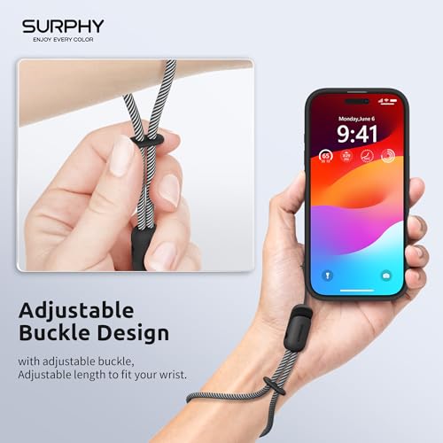 Image of SURPHY 2 Pack Phone Lanyard, Phone Wrist Strap for Case, Camera Wrist Strap | Ultra-Light 2-Color Braided Phone Strap, Cellphone Charm Strap, Anti-Lost Wrist Lanyard for Women and Men, Black Black