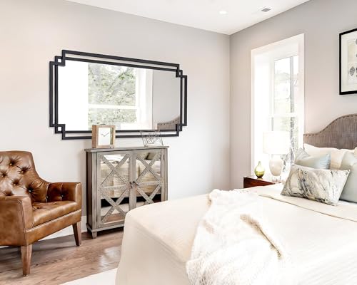 Image of 30 inch x 59 inch Large Wall Mirror for Decor, Black Decorative Mirror with Irregular and Rectangular Metal Frame, Black Large Bathroom Mirror Above Sink, Hang Vertically or Horizontally