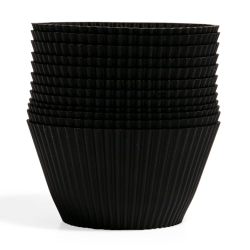 The Silicone Kitchen Reusable Silicone Baking Cup, Non-Toxic, BPA Free, Dishwasher Safe Jumbo, Pack of 12, Matte Black