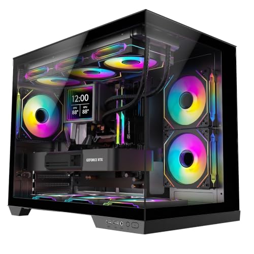 STRUXVEX S6 Gaming Micro-ATX PC Case, Panoramic Tempered Glass Dual-Chamber Back-Connect with 2X Reverse 1x Normal ARGB Fans, Supports 407mm GPU, 360mm AIO or 162mm Air Cooler, Black
