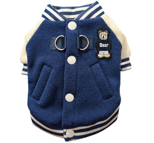 AttRex ペット 犬 服 パーカー コート 秋冬 かわいい ペット服 暖かい 防寒 ドッグウェア ジャケット ボア付き 小型犬 中型犬 子犬 猫 洋服 チワワ服 お散歩 スポーツウェア 背中開き Dカン付き (L,ブルー)
