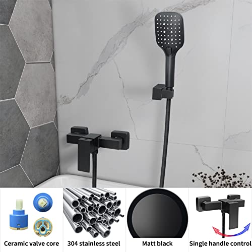 Mitigeur douche anti-calcaire noir robinet mural avec douchette incluse - 4