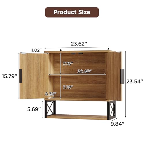 Image of FiveWillowise Fluted Bathroom Wall Storage Cabinet with Open Shelf, Floating Wall Mounted Medicine Cabinet with Adjustable Shelves, Over The Toilet for Bathroom, Laundry Room, Kitchen, Natural Oak