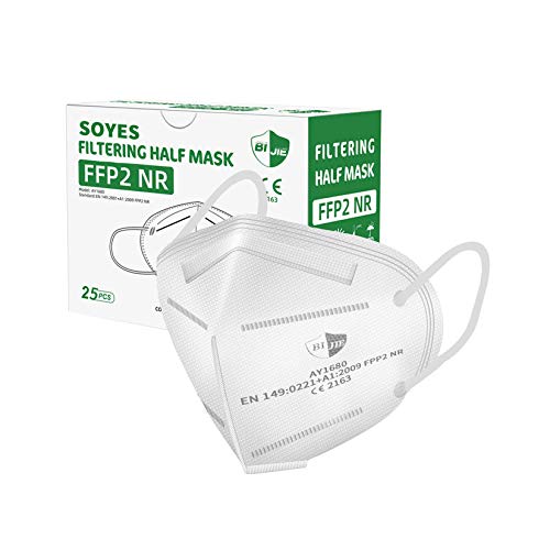 Preisvergleich Produktbild SOYES FFP2 Maske CE Zertifiziert-25 Stück, Atemschutzmaske Mehrschichtige Staubschutzmaske für Erwachsene Mund-und Nasenschutz(Weiß)