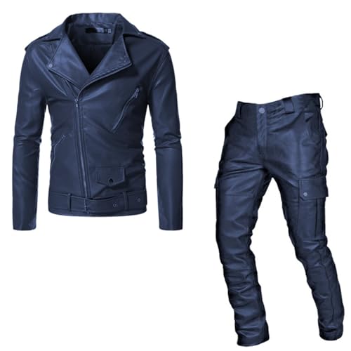 Male Punk Casual Suit Leather Leather Pants Set of Two Pieces Tuxedo Rentals for Men