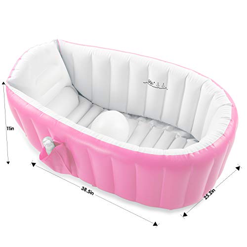 Inflatable Baby Bathtub With Air Pump, Portable Toddler Bathtub Baby Bath Tub Non Slip Travel Bathtub Mini Air Swimming Pool Kids Thick Foldable Shower Basin, Pink #TOP4