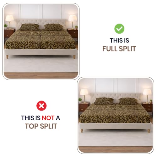 Image of SGI Split King Sheet Set for Adjustable Bed Egyptian Premium Cotton 600 Thread Count Sheets for Sleep Number Bed 15 inch Deep Pocket 5 Pc Set with 2 Twin XL Fitted Sheets Soft Breathable -Leopard Print